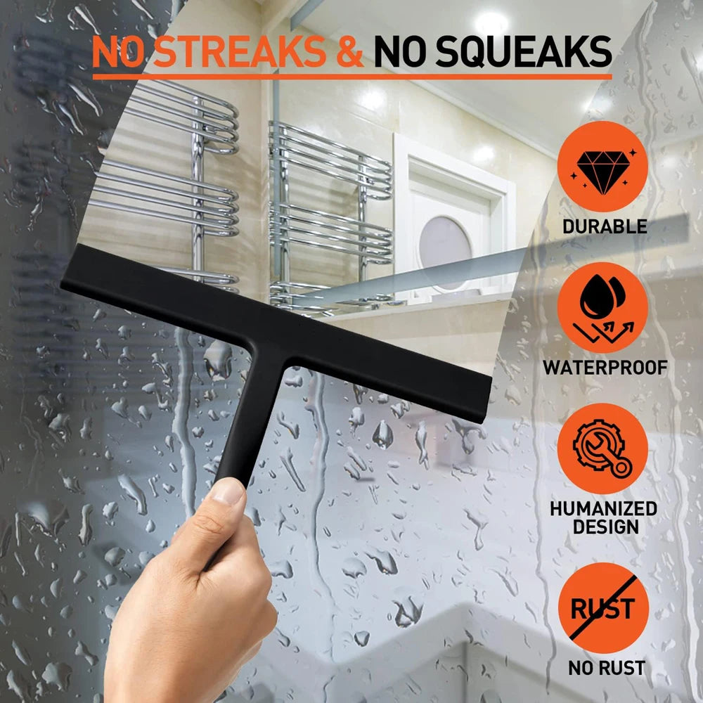 Matte Black Silicone Squeegee Streak Free Cleaning Shower Squeegee for