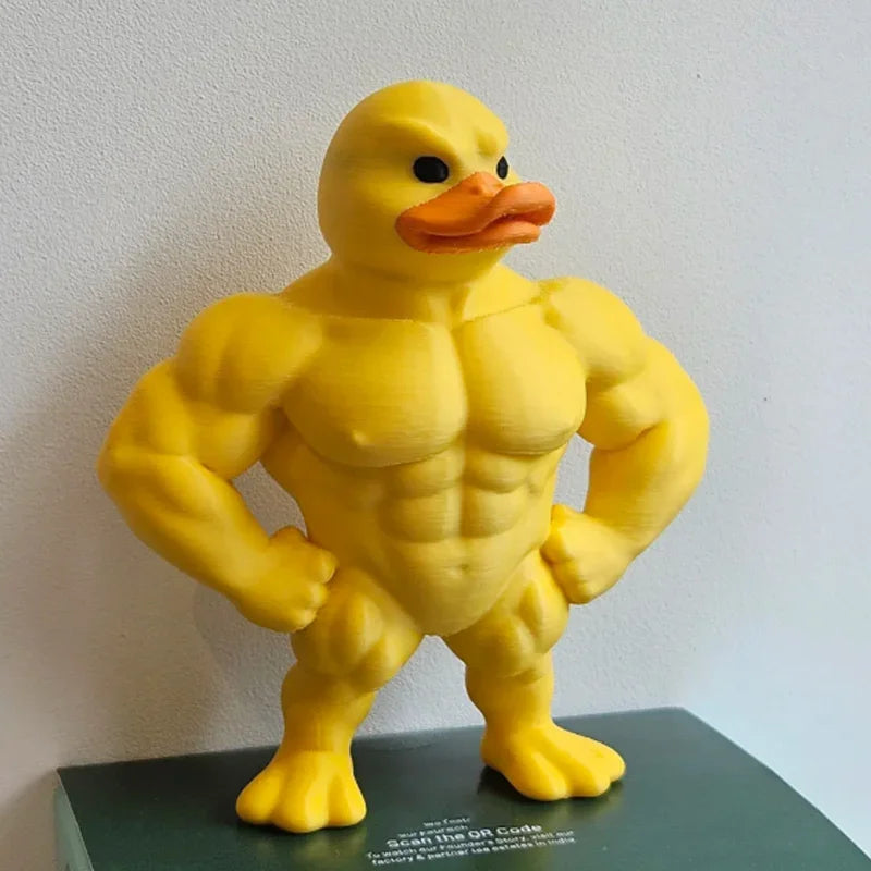1pc Muscle Duck Statue - 3D Desktop Decor, Cute Bookshelf Whimsical