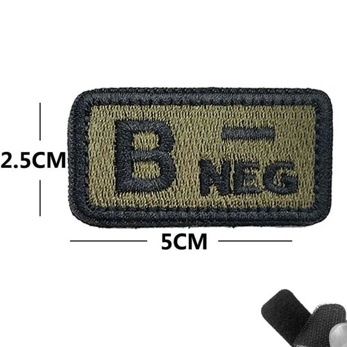 5*2.5CM Small Patch with Hook and Loop Blood Type A B AB O POS NEG