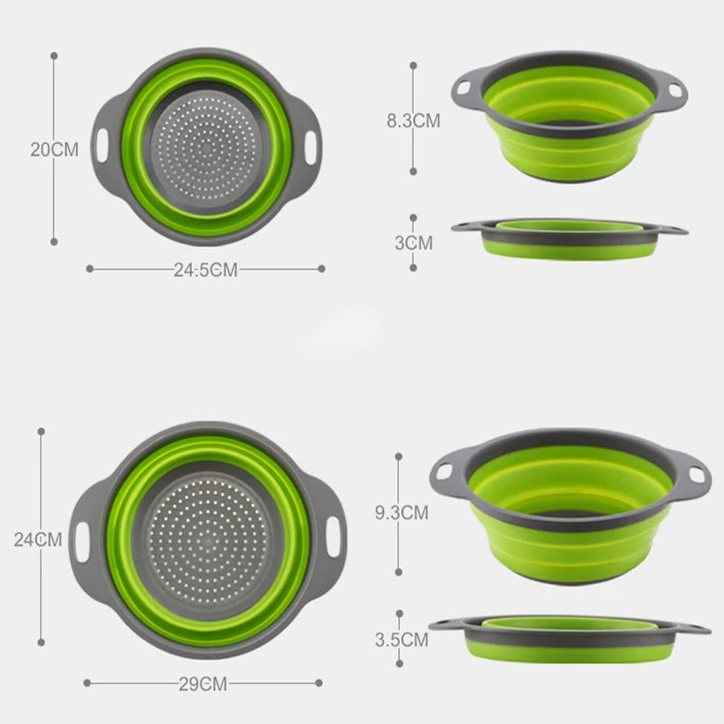 1/2pcs Silicone Round Folding Vegetable Fruits Washing Drain Basket