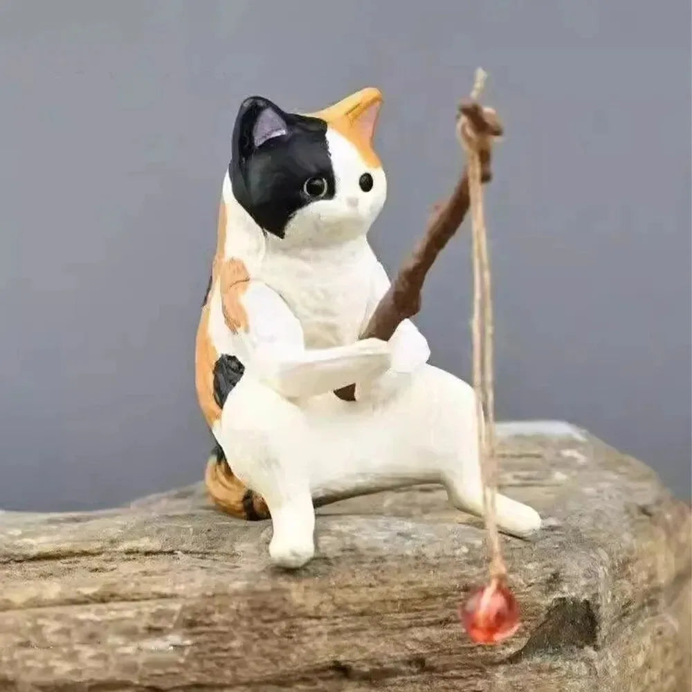 Fishing cat Car Interior Decoration Cute Resin With Pipe Glasses Auto