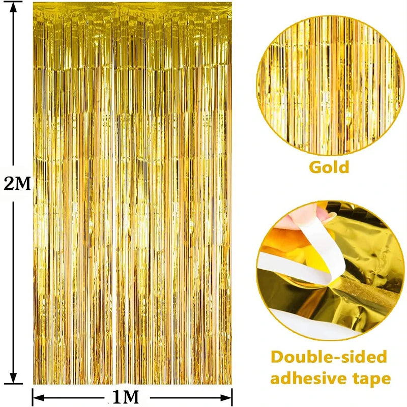 Cheap as a Party Metallic Tinsel Foil Fringe Curtains Backdrop for