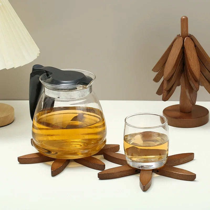 4PCS Tree Design Stand Bamboo Wooden Trivets Decorative Anti Scald
