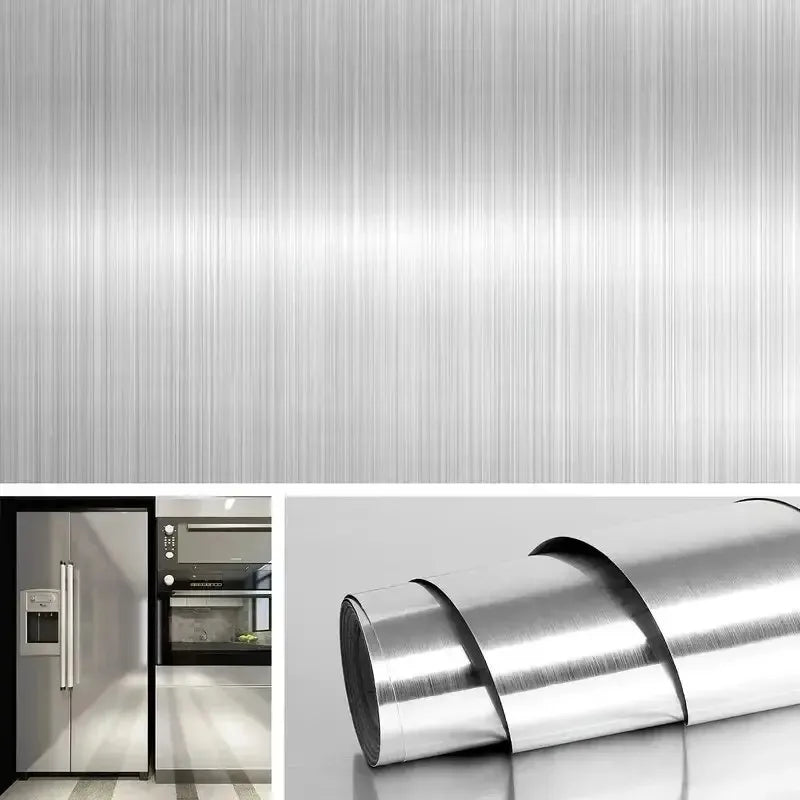 PVC Stainless Brushed Silver Removable Wallpaper Decor Film Vinyl