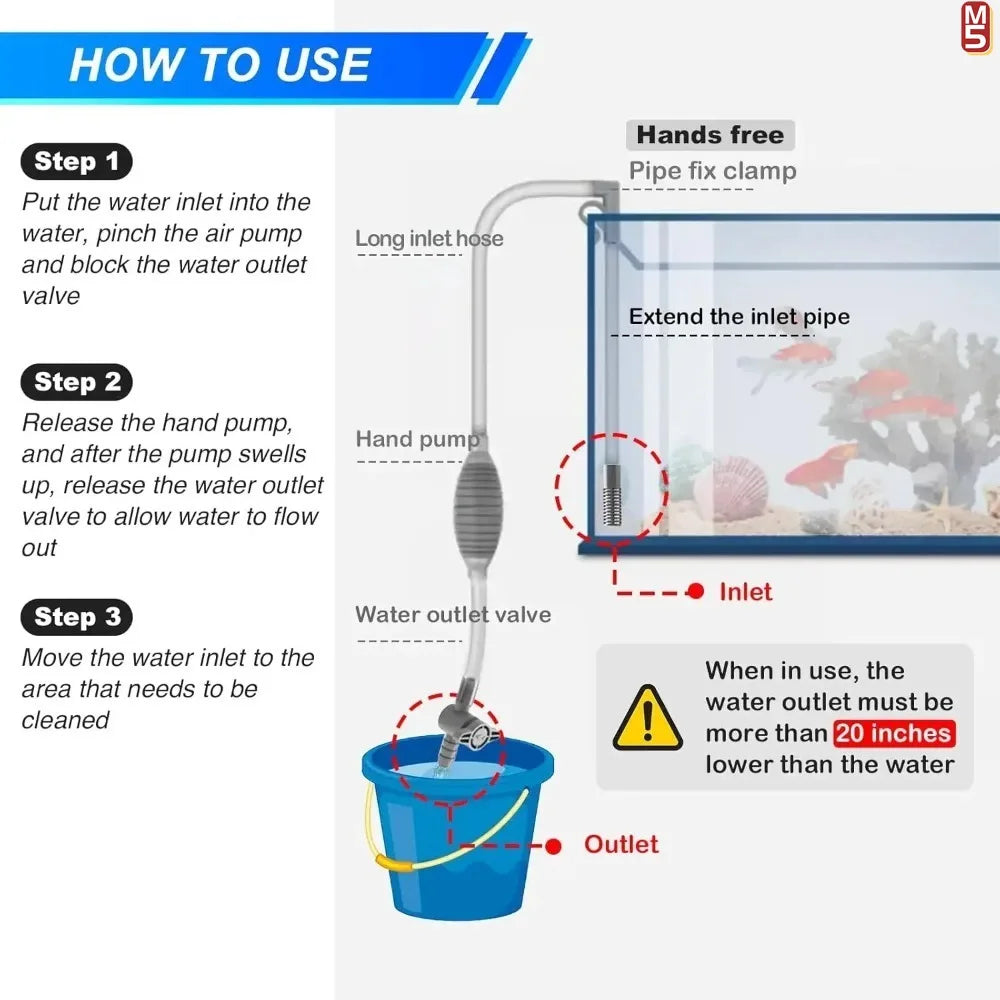 Aquarium Siphon Vacuum Cleaner Tool Set for Large Fish Tank