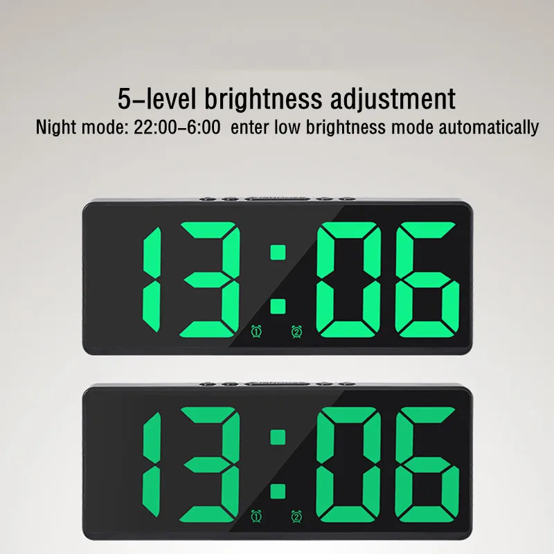 Digital Alarm Clock Voice Control Teperature Snooze Night Mode Desktop