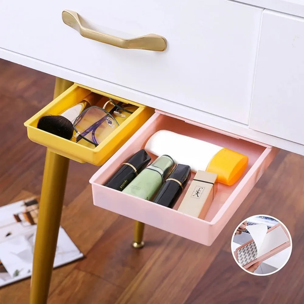 Hidden storage box, desk storage drawer, self-adhesive plastic desktop