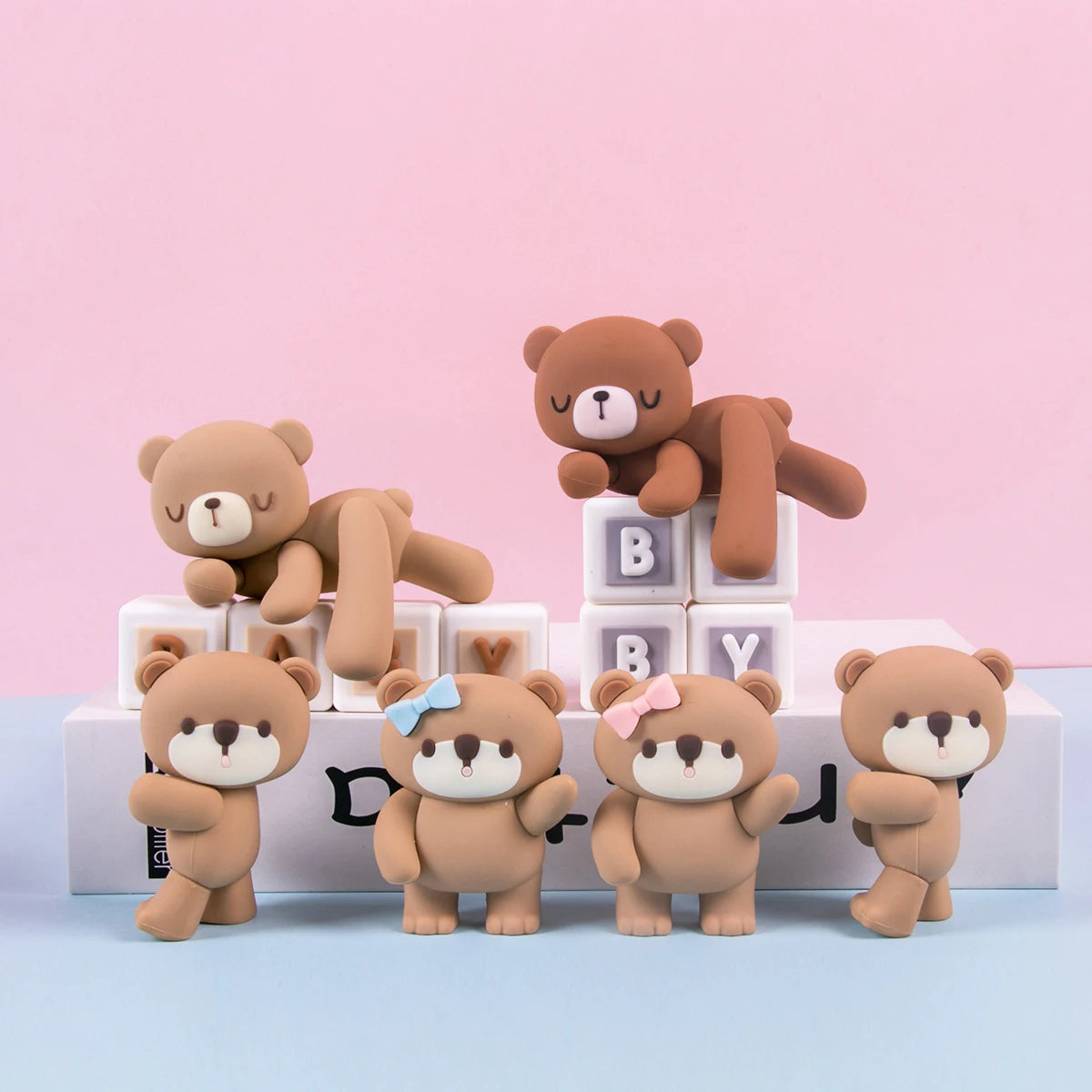 Pink Blue Bear Cake Topper Bear Doll Ornaments Insert Birthday Cake