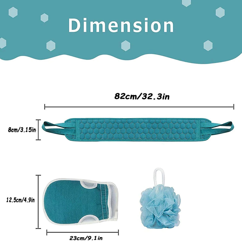 Exfoliating Body Scrubber Set - Includes Back Scrubber, Bath Glove And