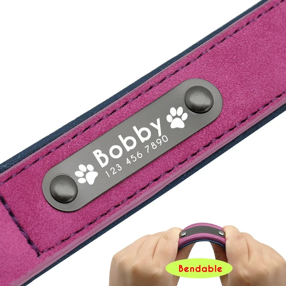 Personalized Name ID Tags Dog Collars Custom Text name Leather Dog
