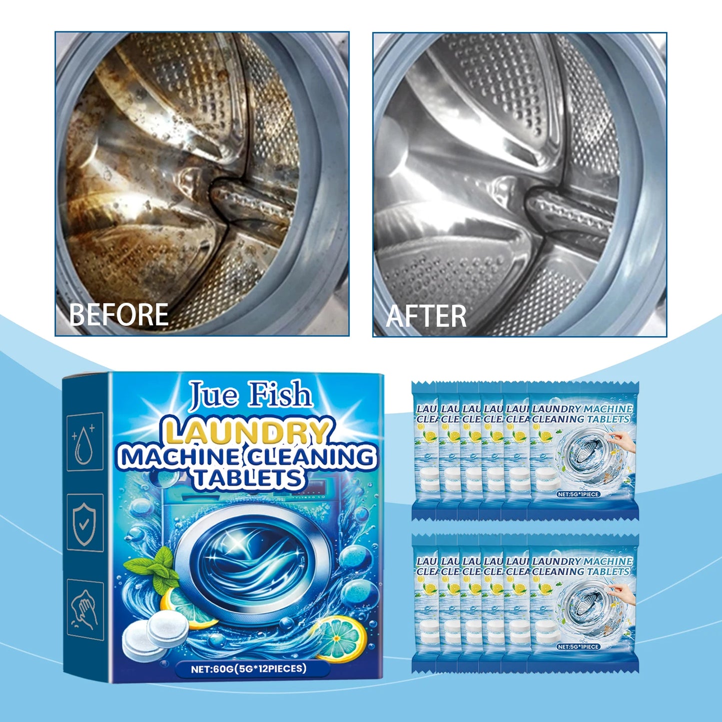 12PCS Washing Machine Cleaning Effervescent Tablets Deeply Cleans