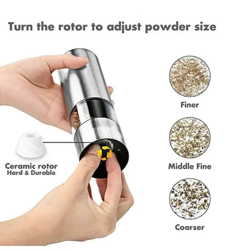 Electric Salt Pepper Grinder Set Stainless Steel One Handed Operation