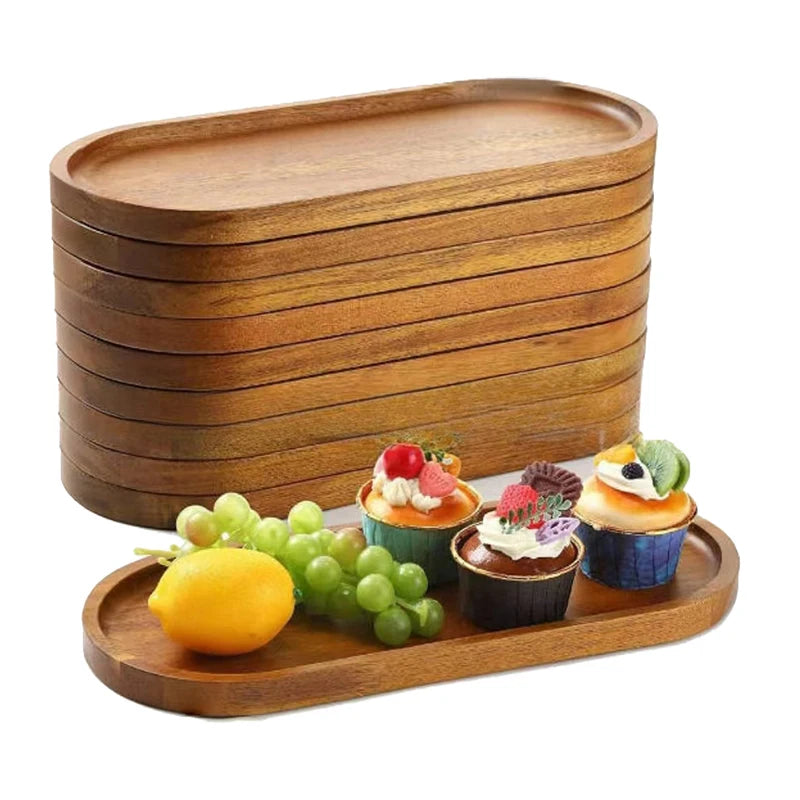 Tableware Solid Wood Food Tray Round Rectangle Dessert Plate