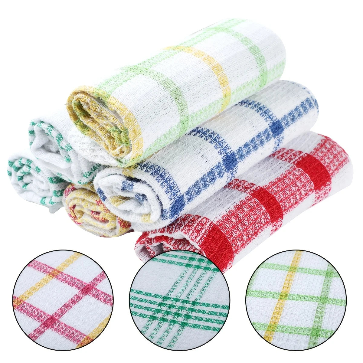3/5/10/12pcs Plaid Kitchen Towels - Double-Sided Non-Shedding Dish
