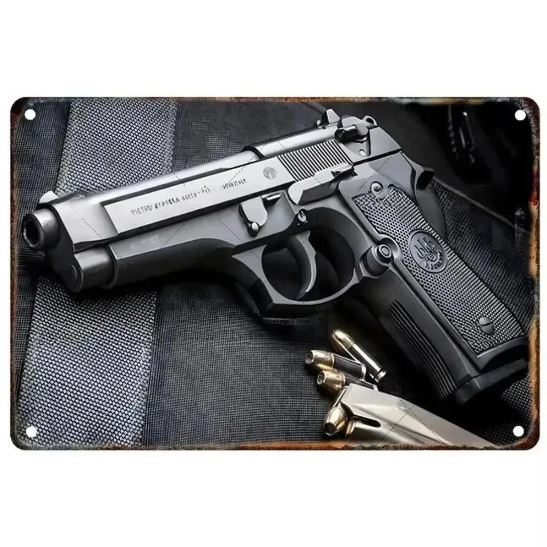 Pistol Metal Signs, Exuding Military Flair, Ideal As Wall Decoration