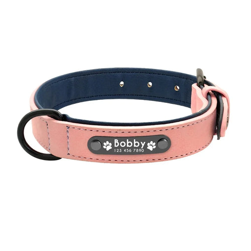 Personalized Name ID Tags Dog Collars Custom Text name Leather Dog