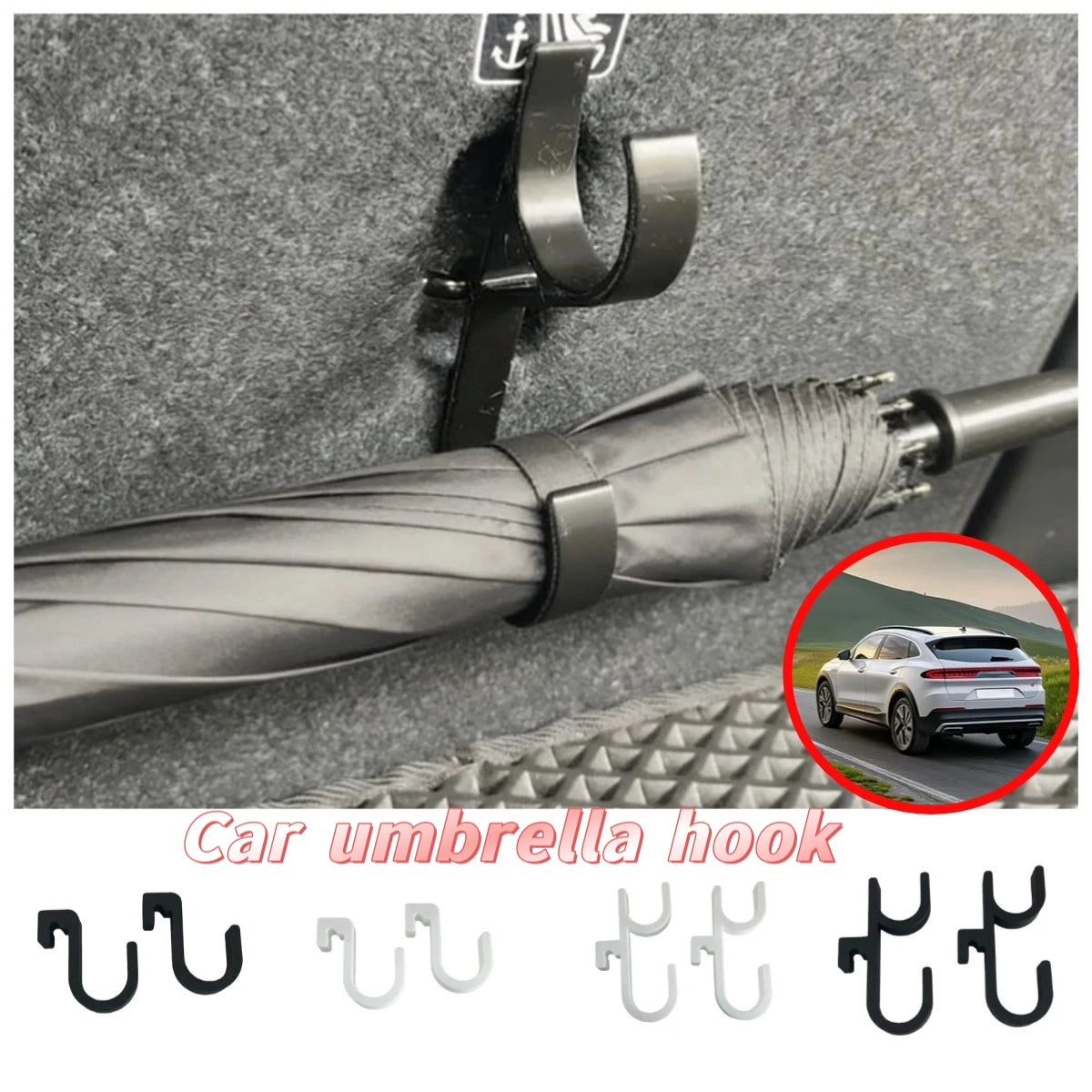 2/4PCs Car Umbrella Holder Car Trunk Hook Umbrella Mount Towel Hooks