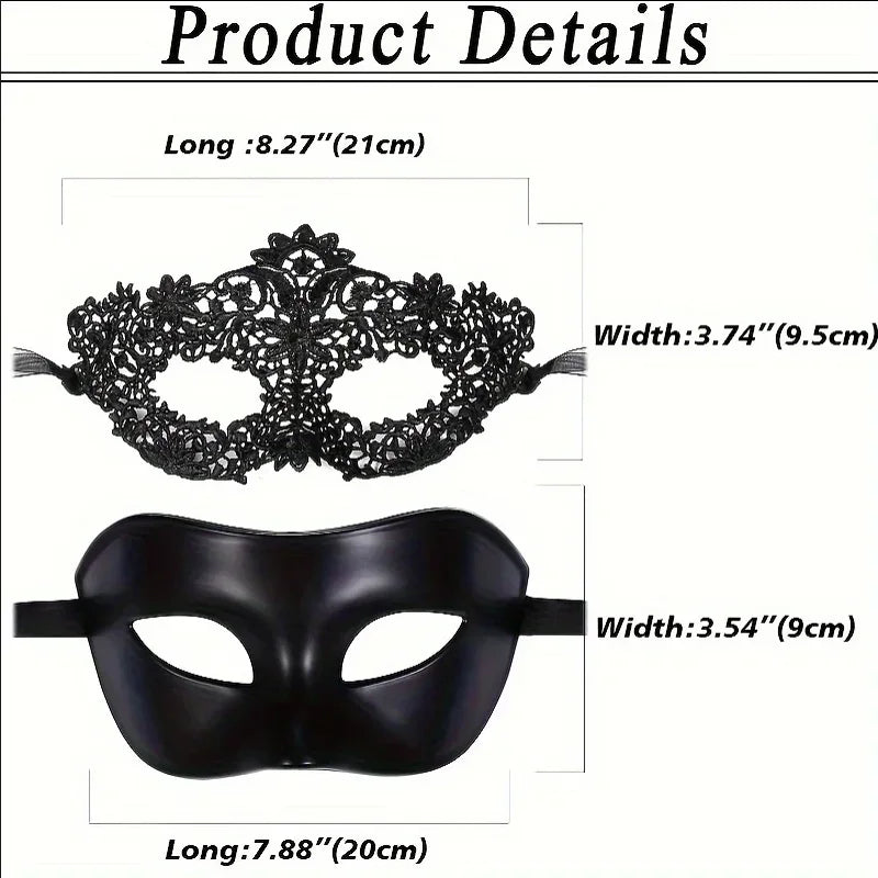 2pcs Elegant Black Lace Masquerade Mask Set for Couples - Perfect for