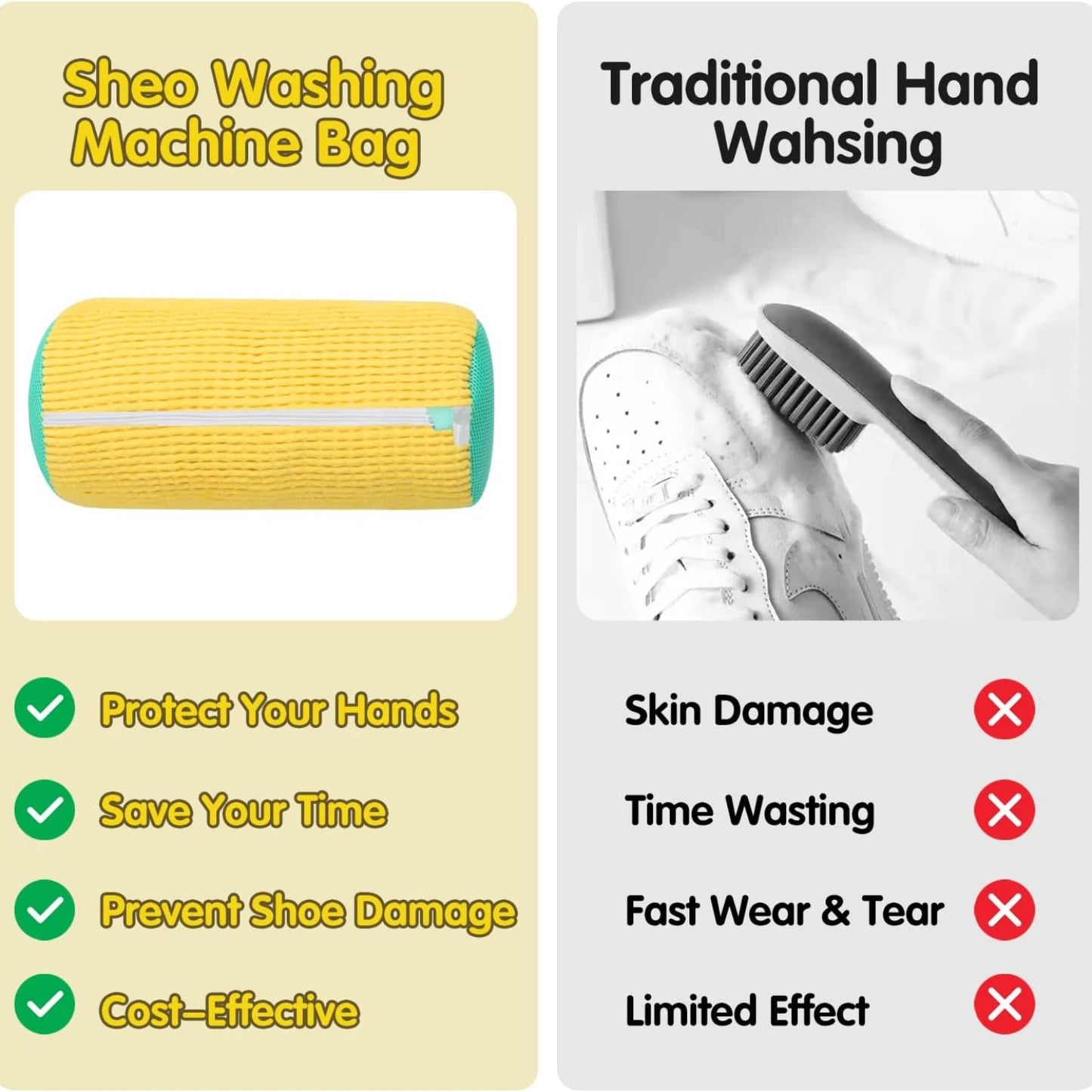Durable Mesh Shoe Wash Bag with Zipper, Plush Lining Inside Protects