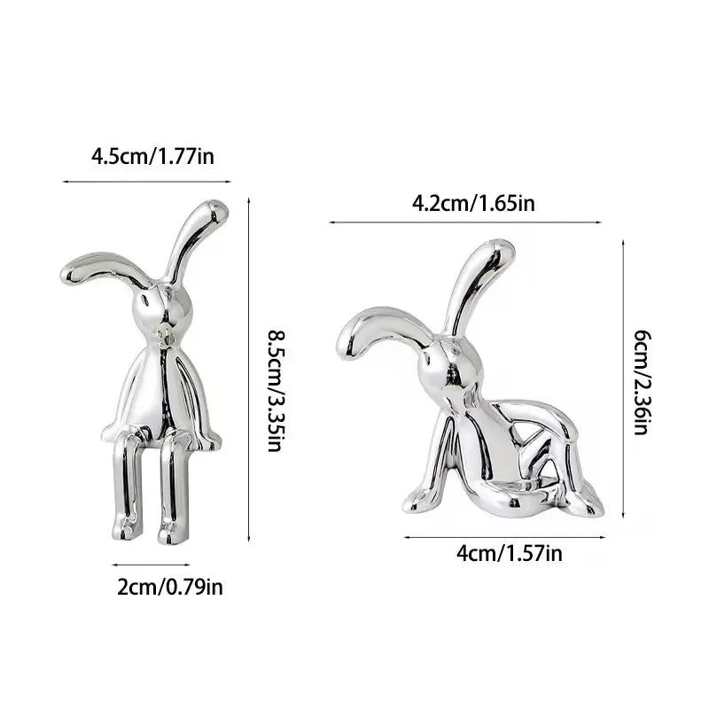 2PC Long-Eared Rabbit Double Statue Cartoon Decoration Accessories