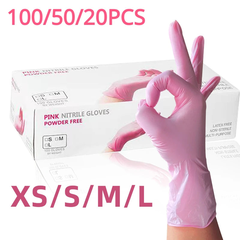 100/50/20PCS Light Pink Disposable Nitrile Gloves Waterproof