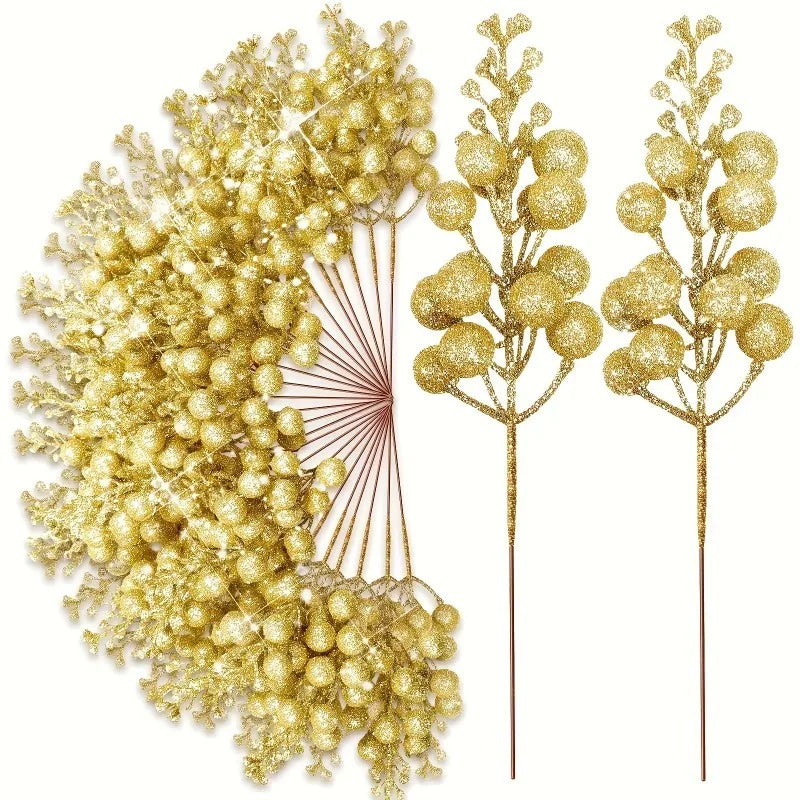 10Pcs Christmas Decoration Artificial 15heads Sparkling Berry Bouquet