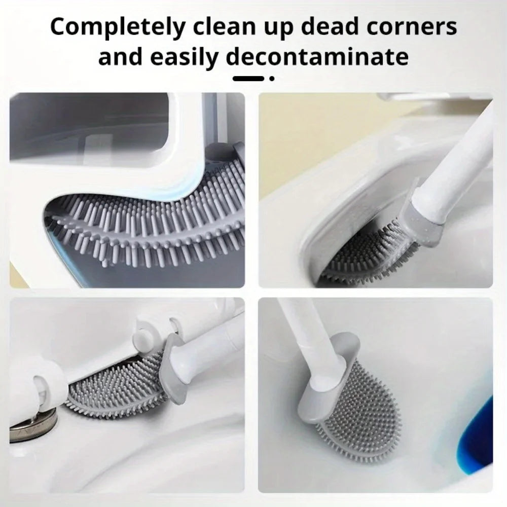 1pcsSilicone Toilet Brush and Holder Wall Mounted for Bathroom Quick