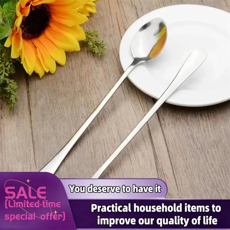 1/6Pcs Stainless Steel Long-Handled Ice Teaspoon, Coffee Spoon, Ice