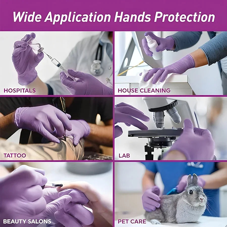 10-100pcs Disposable Purple Nitrile Gloves Latex Free Waterproof