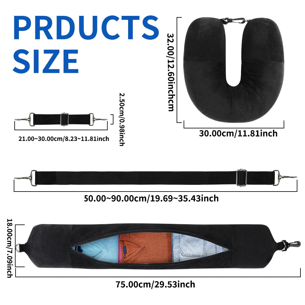 Travel Neck Pillow with Fillable Clothing U-Shaped Pillowcase, Extra