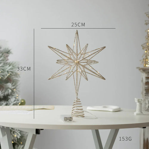 Christmas Tree Toppers Star With LED String Lights Ornaments For