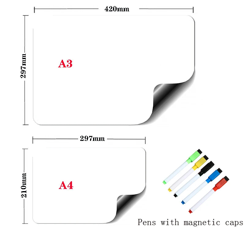 A3+A4 Magnetic Dry Erase Board Fridge Markers WhiteBoard Sheet Kitchen