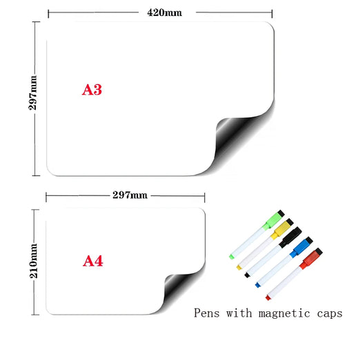 A3+A4 Magnetic Dry Erase Board Fridge Markers WhiteBoard Sheet Kitchen