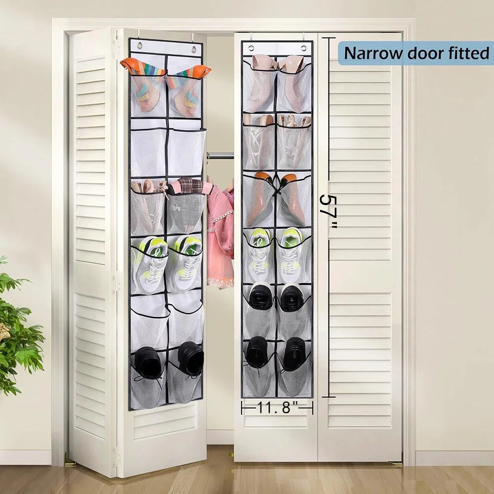 12 Pockets Over the Door Shoe Organizer Large Mesh Pockets With 2