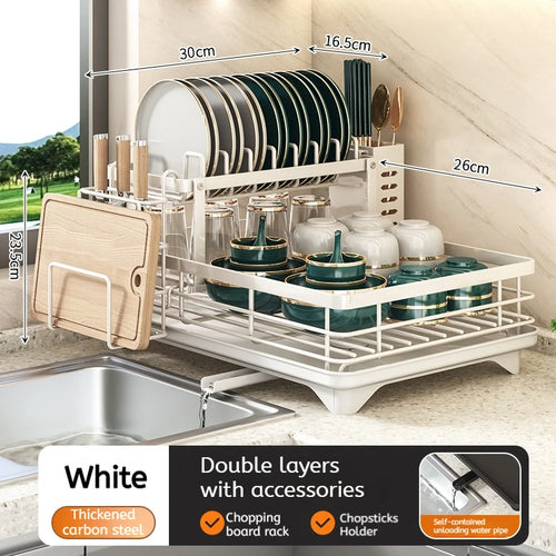 Dish Drying Rack Kitchen Adjustable Steel 2 Tier Plates Organizer Dish