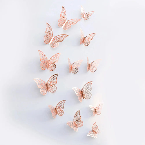 12pcs/lot Metal Inspired Hollow 3D Paper Butterfly Decorations for