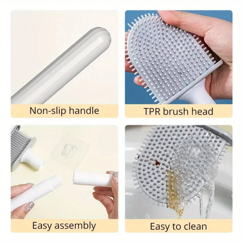 1pcsSilicone Toilet Brush and Holder Wall Mounted for Bathroom Quick