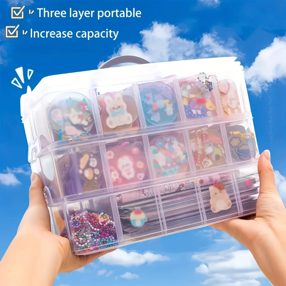 3-layer 18 Compartment Transparent Storage Box, Jewelry and Toy