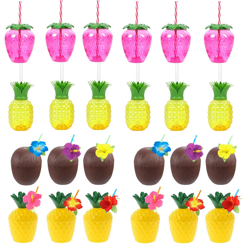 6/10pcs Hawaiian Summer Pineapple Coconut Drinking Cups Strawberry