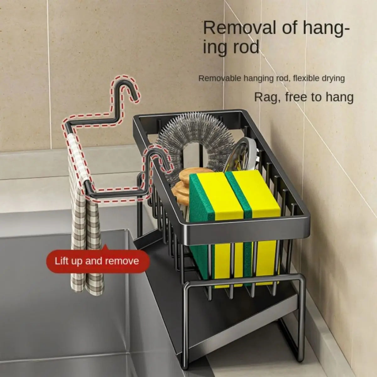 YUJI Stainless Steel Drain Basket Kitchen Storage Rack with Sponge