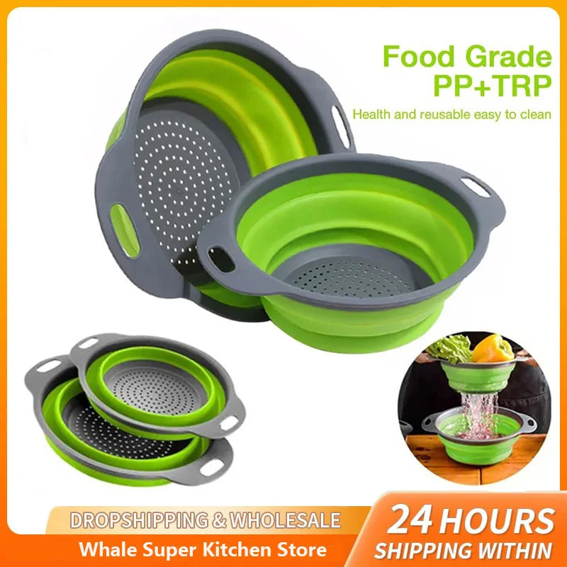 Silicone Folding Drain Basket Fruit Vegetable Washing Basket Foldable