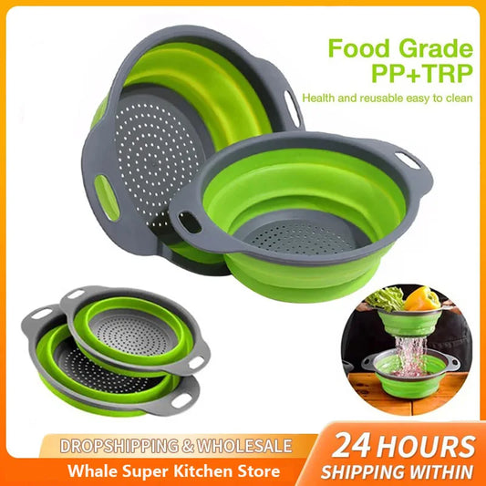 Silicone Folding Drain Basket Fruit Vegetable Washing Basket Foldable