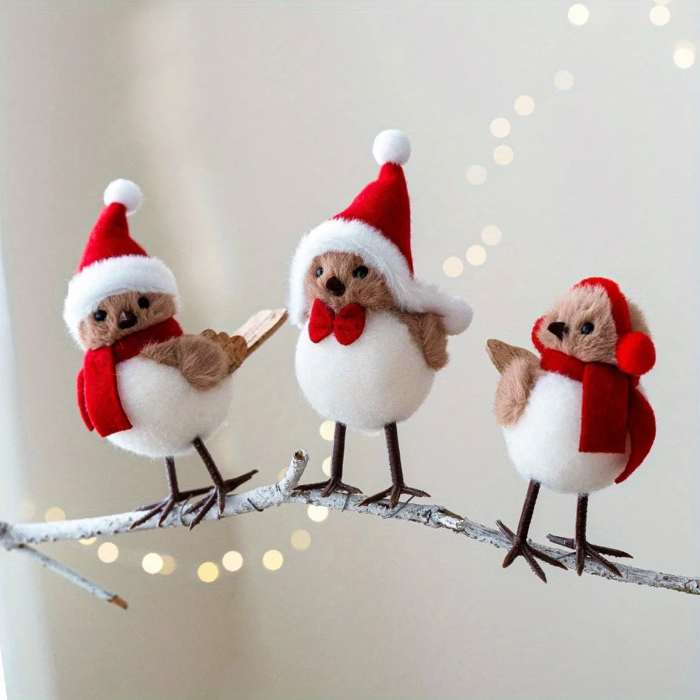 1/3pcs Christmas Foam Birds with Red Scarves Holiday Tree Decor