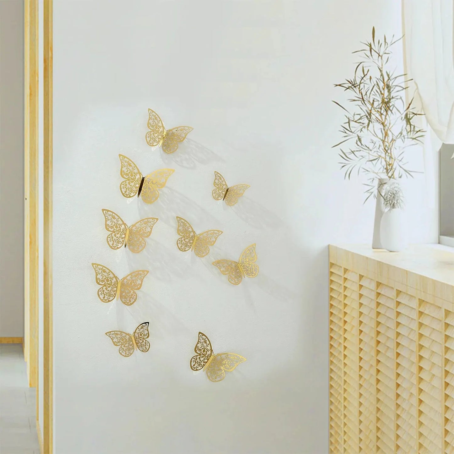 12pcs/lot Metal Inspired Hollow 3D Paper Butterfly Decorations for