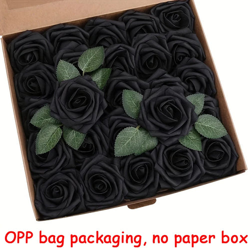 25pcs Artificial Flowers, Fake Flowers Roses W/stem For DIY Wedding