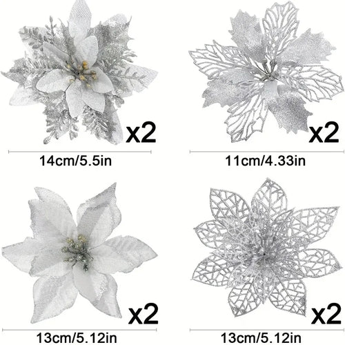 Gold Red Christmas Decoration Glitter Artifical Flowers Christmas Tree