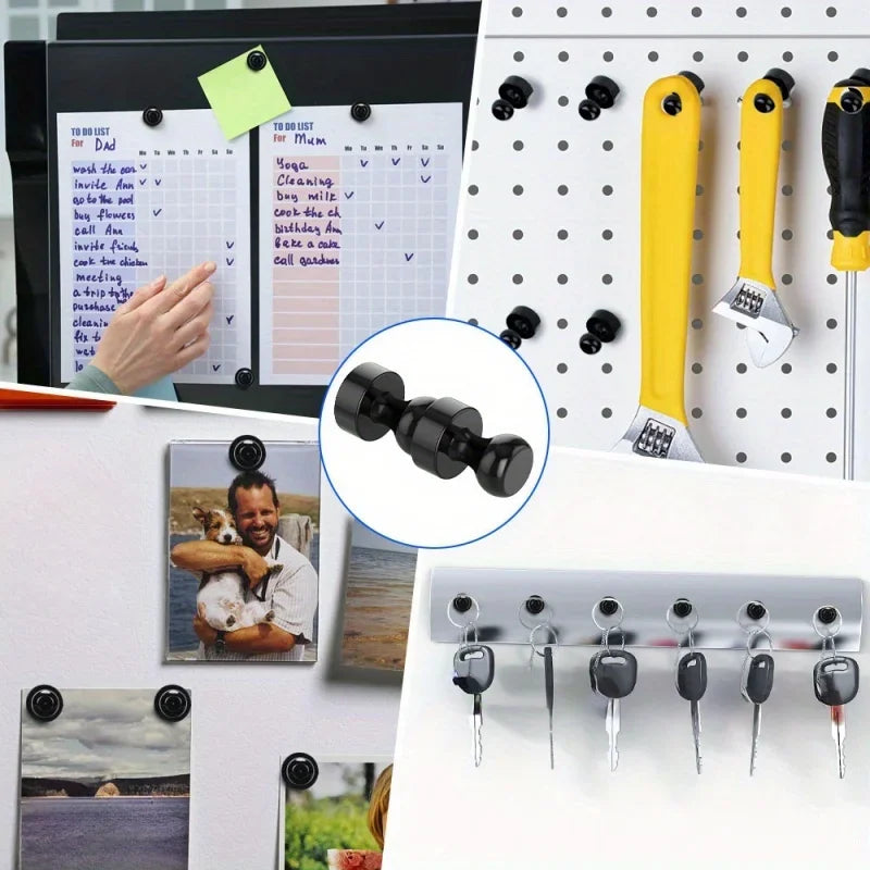 Black Neodymium Magnetic Push Pins - Strong Refrigerator & Whiteboard