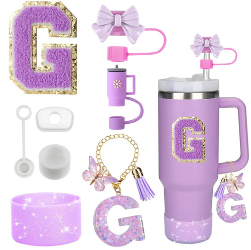 8PCS Accessories Set for Stanley Cup Purple 30oz 40oz tumbler Silicone