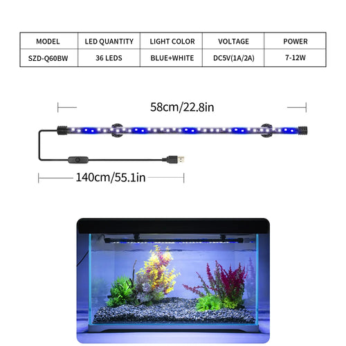 USB Aquarium Light LED Plant Grow Lamp 18-58CM Aquariums Decor