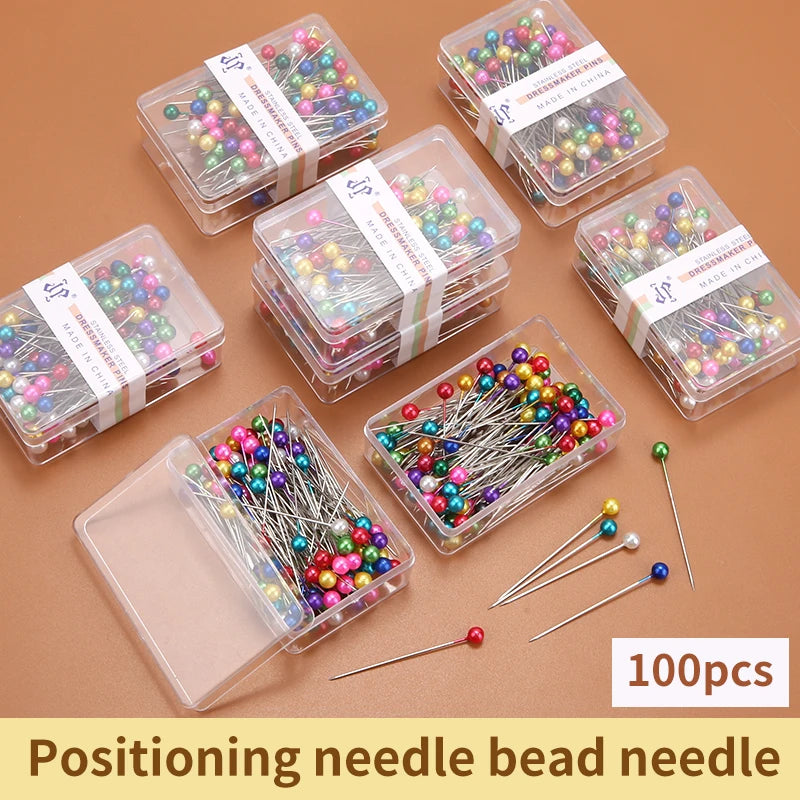 100/300/500pcs Colorful Round Pearl Head Needles Stitch Straight Push